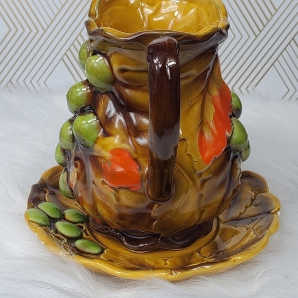 Vintage Nasco Japan Ceramic Pitcher‎ and - Raised Leaves & Saucer Fruit. - Picture 3 of 10